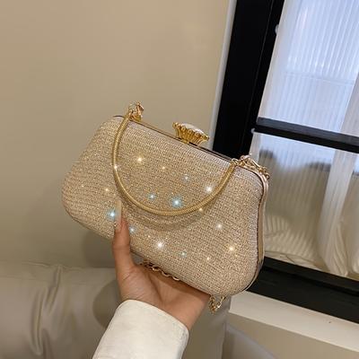 Elegante Mini-Abendtasche, Handtasche, Geldbörse, Banketttasche mit Metallgriff oben, klassische dekorative Handtasche mit Clip und Tragetasche für Musikfestivals