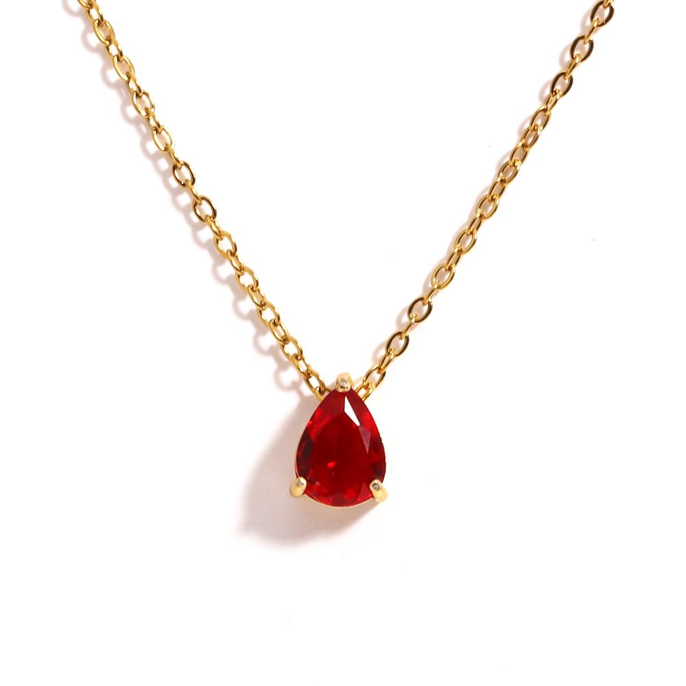 Colored CZ Stainless Steel Teardrop Zirconia Pendant Shiny Crystal Necklace Women s Birthstone Collarbone Chain Wholesale