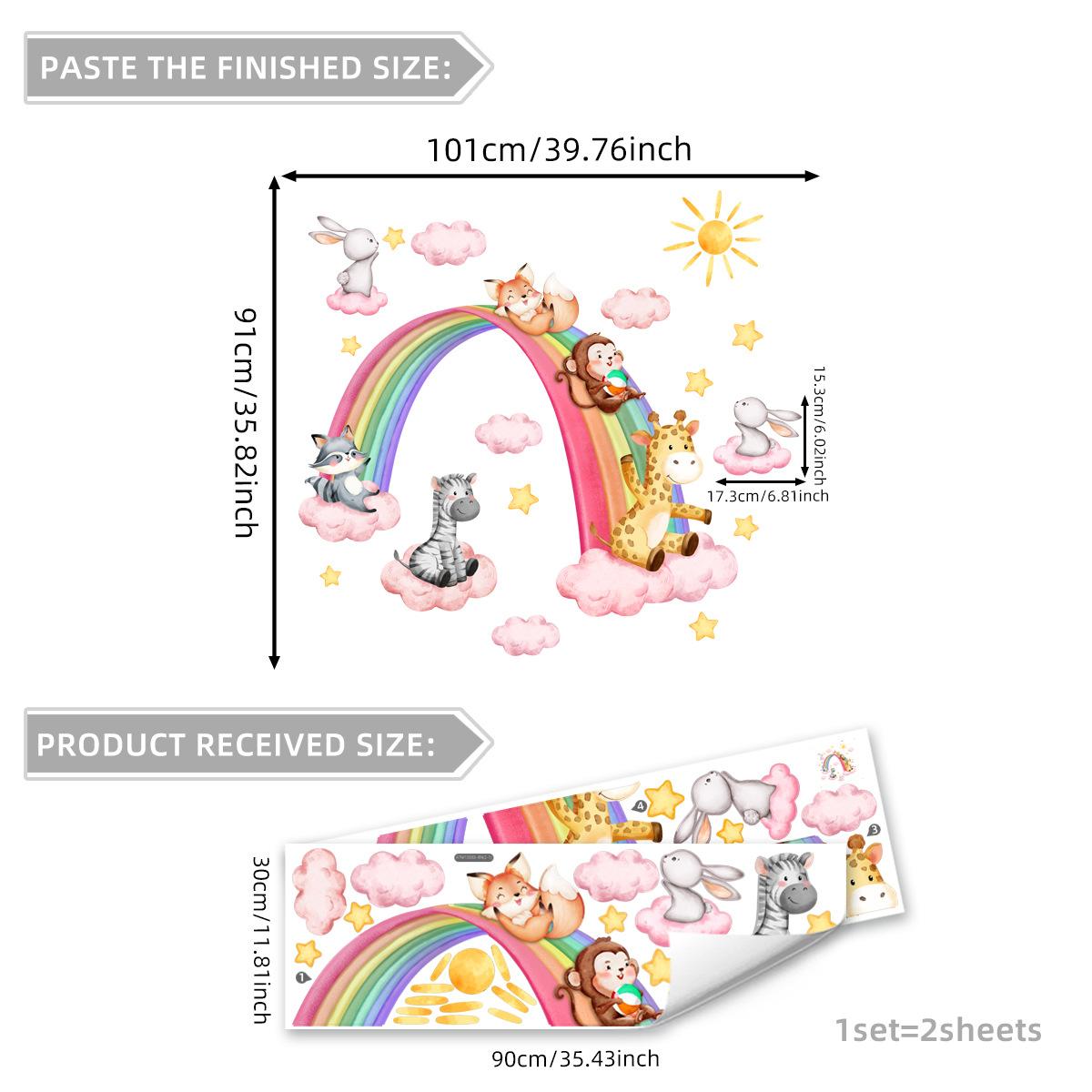 Мультяшные Животные Радужные Облака Наклейка на Стену Декор Фона для Детской Комнаты Настенное Панно Спальня Домашний Декор Самоклеящиеся Наклейки