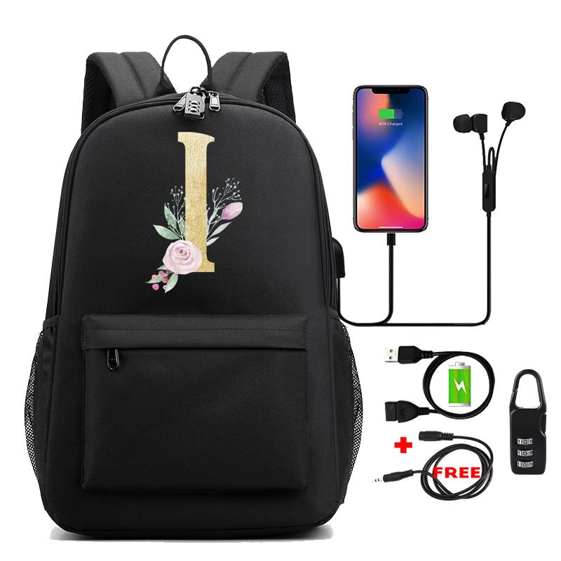 Svart Ryggsekk Cosplay Canvas Ryggsekk 26 Engelske Bokstaver Barn Skoleveske Reiseveske Tilbake til Skolen Bokveske
