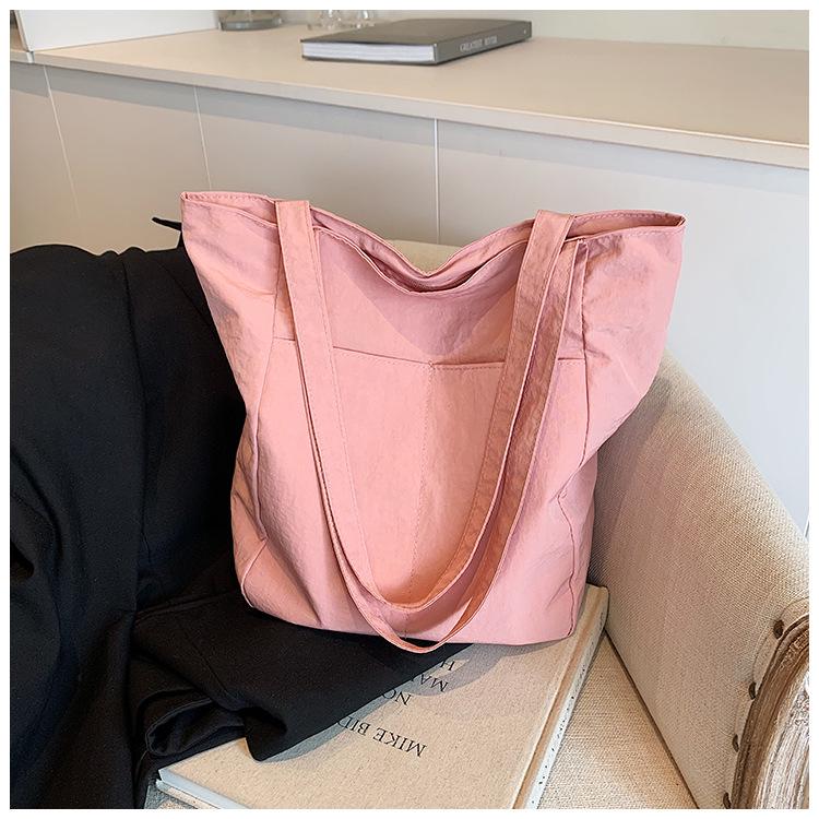Women's Large Nylon Tote Bag - 2024 Spring/Summer, Solid Color, Lightweight, Eco-Friendly, Bucket Style, High Capacity, Casual.