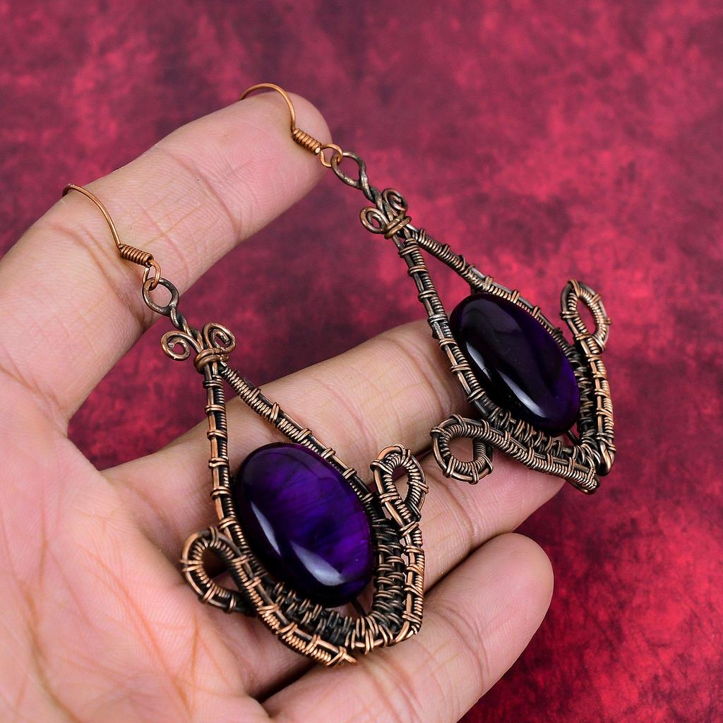 Purple fire labradorite earring copper wire wrapped earring gemstone earrings handmade wire wrapped jewelry anniversary gifts copper jewelry