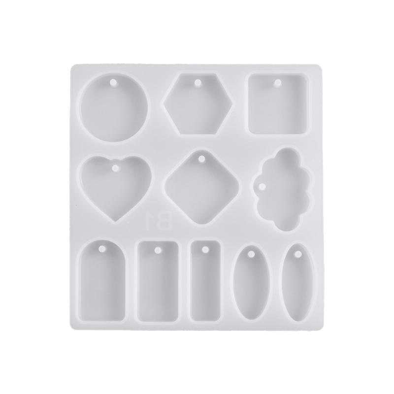 Geometric Pendant Resin Mold, 11-Cavity Silicone Tray with Hanging-Hole Posts for Earrings, Keychains, and Jewelry