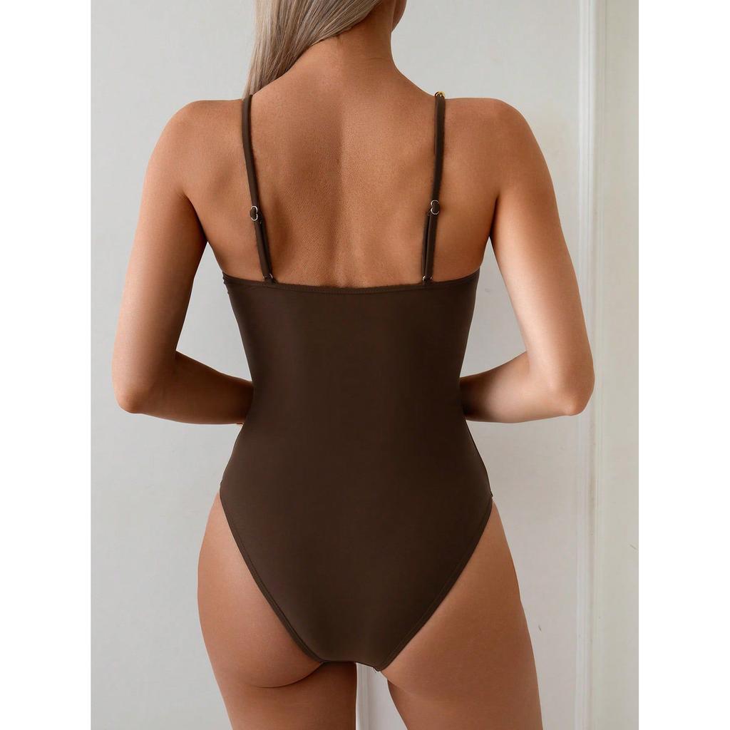 Vintage One Piece Swimsuit Women Strap Hollow Out Backless Tummy Control Swimwear Beach Pool Bathing Suits