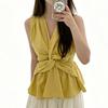 Solid Color Women's Vest Korean Style Slim Fit V-neck Twisted Design Female Sleeveless Camis Summer New Trend Casual Chic Ladies Top