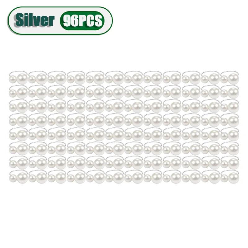 1-120PCS Pearl Napkin Rings Metal Napkin Holder Wedding Party Banquet Supplies Holiday Christmas Dinner Table Decoration Favors