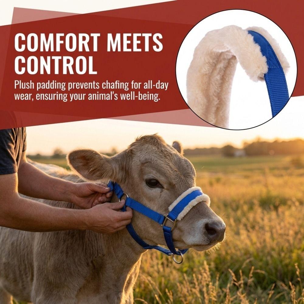 Plush Nylon Cow Halter Adjustable Animal Training Harness Halter Lead Rope Set Farm Use
