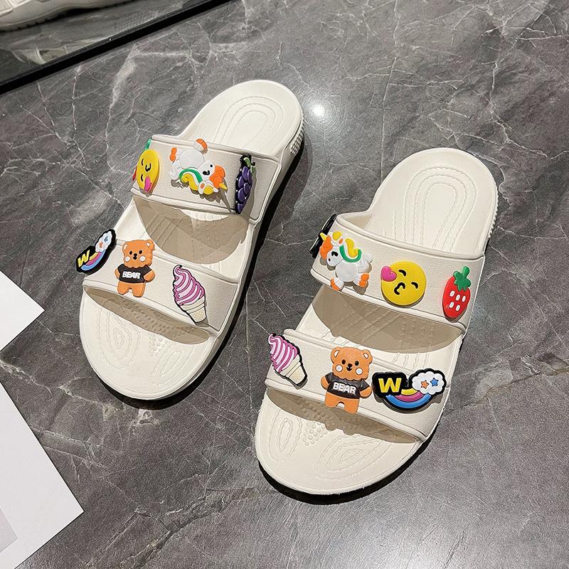 Fashion 2025 Comfortable Slippers Striped Cartoon Platform Sandals Ladies Outdoor Shoes Women Summer Casual Slides Beach Sandals