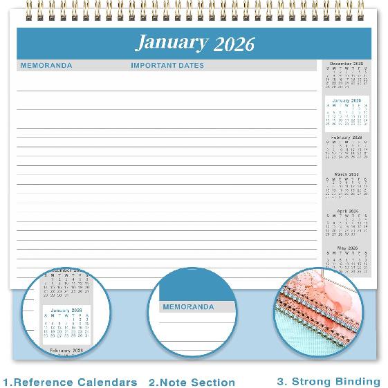2026 Desk Calendar - 12 Months Desk Calendar 2026, January - December, 9.8'' x 8.3'', Standing Flip Desktop Calendars with 4 More Months Reference