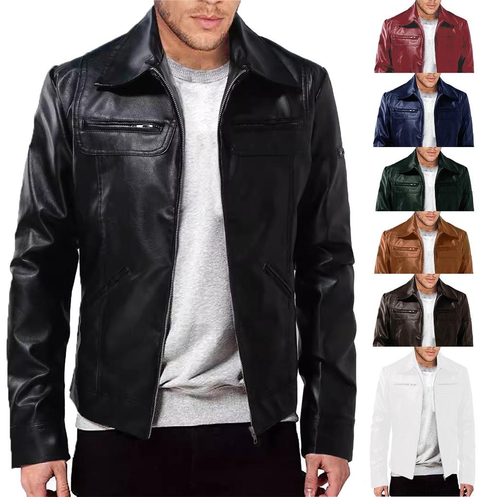 European and American men's motorcycle leather jacket men's teen stand-up collar punk leather jacket men