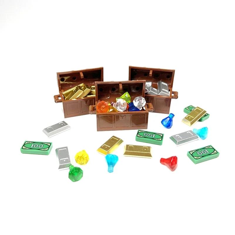 Cash Dollar Bill City Gold Silver Money Coins Brick Treasure Chest DIY Attachments MOC Building Block 3069 Works With Lego