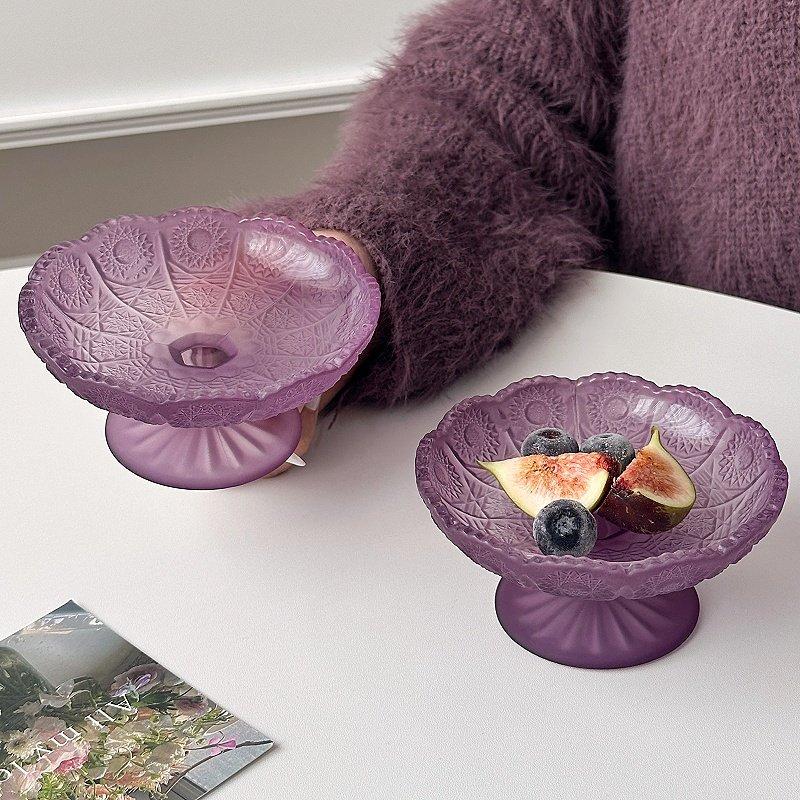 Retro Grain Glass Gobet Glass Tray Plate Fruit Snack Dessert Plate Goblet  Bowel Candy Plate Dish
