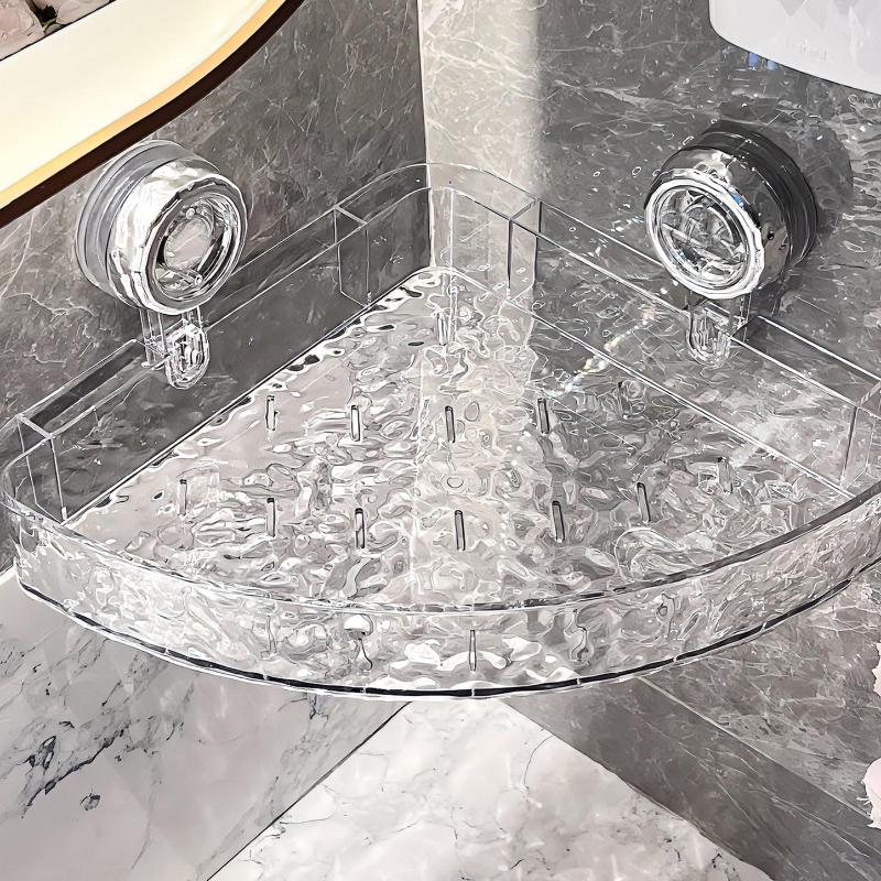 No-Drill Clear Wall Caddy, Light Luxury Style Glacier Pattern Suction Cup Shelf, Drill-Free, Removable, Multifunctional Triangle
