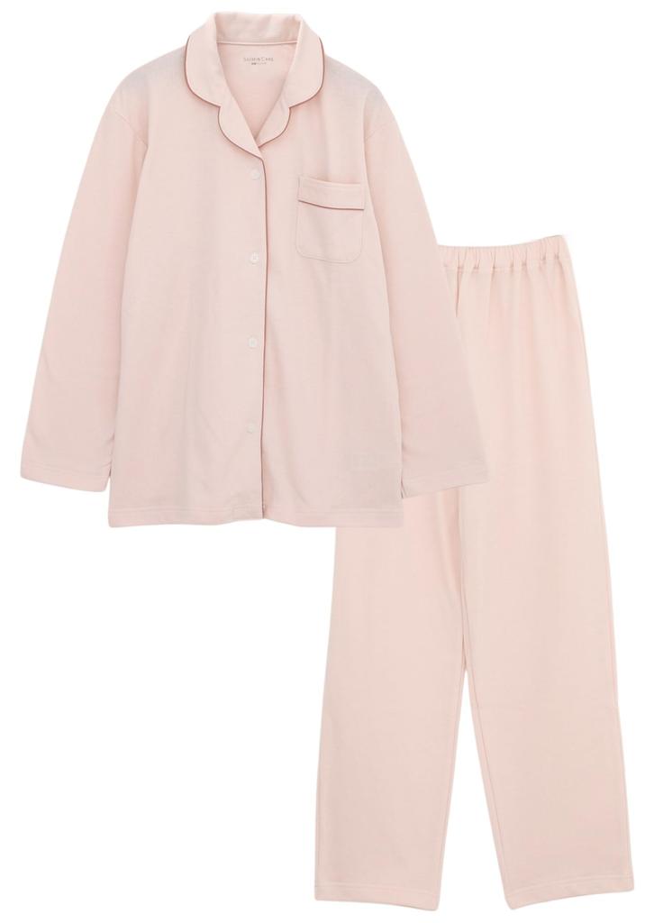 SUIMIN CARE Loosely Twisted Gauze Knit Shirt Long Solid Women's Japanese-Made Pajamas, Sleeve, 100% Cotton, Spring/Autumn (Size M, Pink)