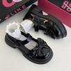 College Style with Skirt JK Small Leather Shoes Women's New Bow Velcro Single Shoes Student Cute
