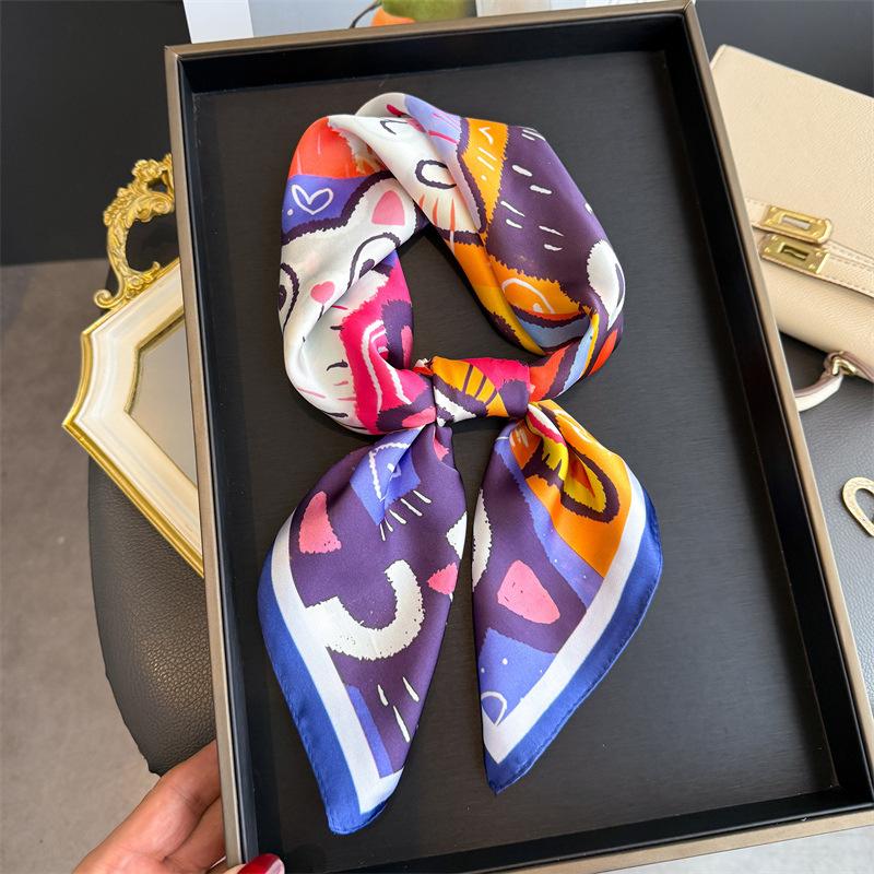 70cm Luxury Brand 2026 Silk Square Scarf Women Cat Neck Hair Tie Band Beach Hijab Kerchief Head Headbands Bandana Female Foulard