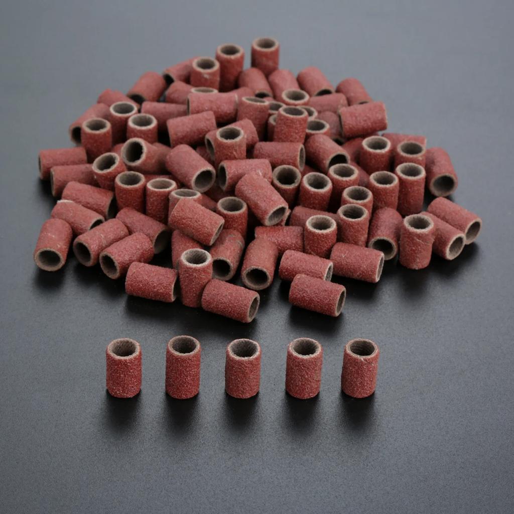 100Pcs 1/4" 6.35mm Drum Sanding Band Nail Drill Bits Power Tool Grit 80 120 180 240 320 600 for Manicure Pedicure Polishing Tool
