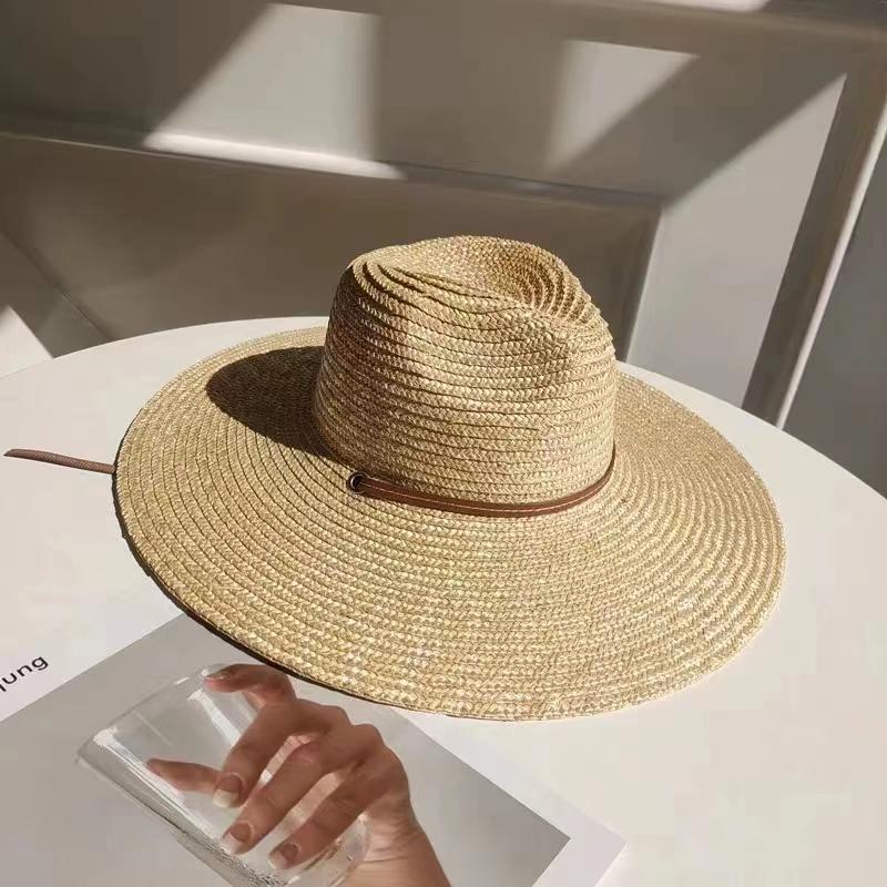 

New 2026 Belt Strap Straw Sun Hat For Women Fashion Vacation Beach UV Hats Summer Wide Brim Travel Panama Hats Outdoor sale One Size