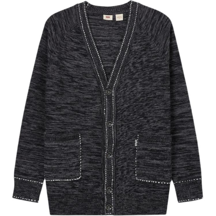 

Levis Простой Удобный Универсальный Теплый Вязаный Свитер с V-образным вырезом и длинным рукавом с вышивкой Мужской свитер Черный 003TI-0000 L