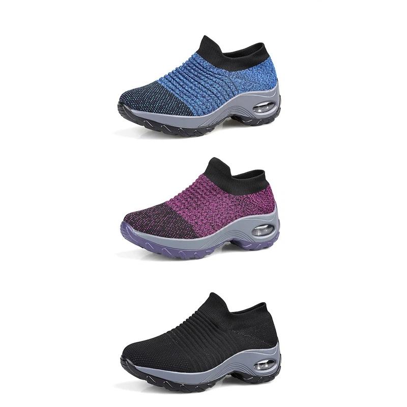 Flyknit Foot Cushion Walking Shoes Women's Soft Sole Shock-absorbing Breathable Sports Shoes Large Size Comfortable Casual Mom Shoes