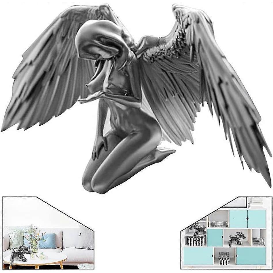Desktop Resin Ornament Woman Angel Wings Kneeling Sculpture Table Statue Decoration.