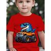 Taglie Europee Estate Moda Bambino T-shirt a Maniche Corte con Occhiali alla Moda Stampa Cartone Animato T-Rex e Monster Truck, Top Casual da Esterno