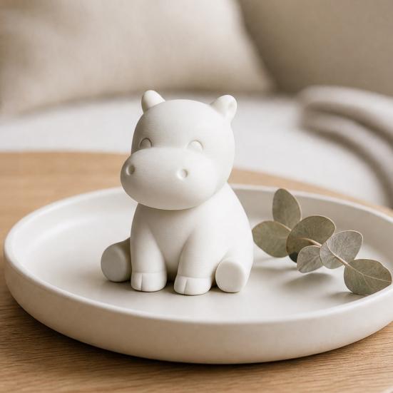 Compact Hippo Sculpture 3D Printed Hippopotamus Statue, Mini Size Desktop Decoration, Solid White Accessory Matte Finish Figurine for Home Office