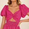 Women's Fashion Bohemian Wrap Short Bubble Sleeve A-Line Beach Long Dresses