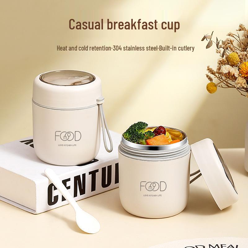 Nuovo Stile 2023 Tazza Termica Portatile con Coperchio, Cucchiaio e Manico per Ragazze - Ideale per Colazione, Porridge, Zuppa e Latte di Soia