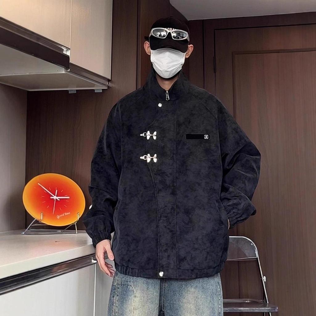 Men's Retro Tie-Dye Stand Collar Jacket - Winter Casual Loose Outerwear