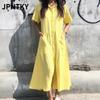 JPNTKY Fashion Summer Spring Solid Color Print Short Sleeve POLO Neck Casual Dresses
