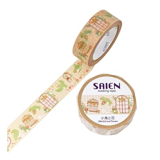 SAIEN Little Birds and Flowers 15mm x 7m Masking Tape, Flowers, Little Birds, Floral Pattern, Birds,