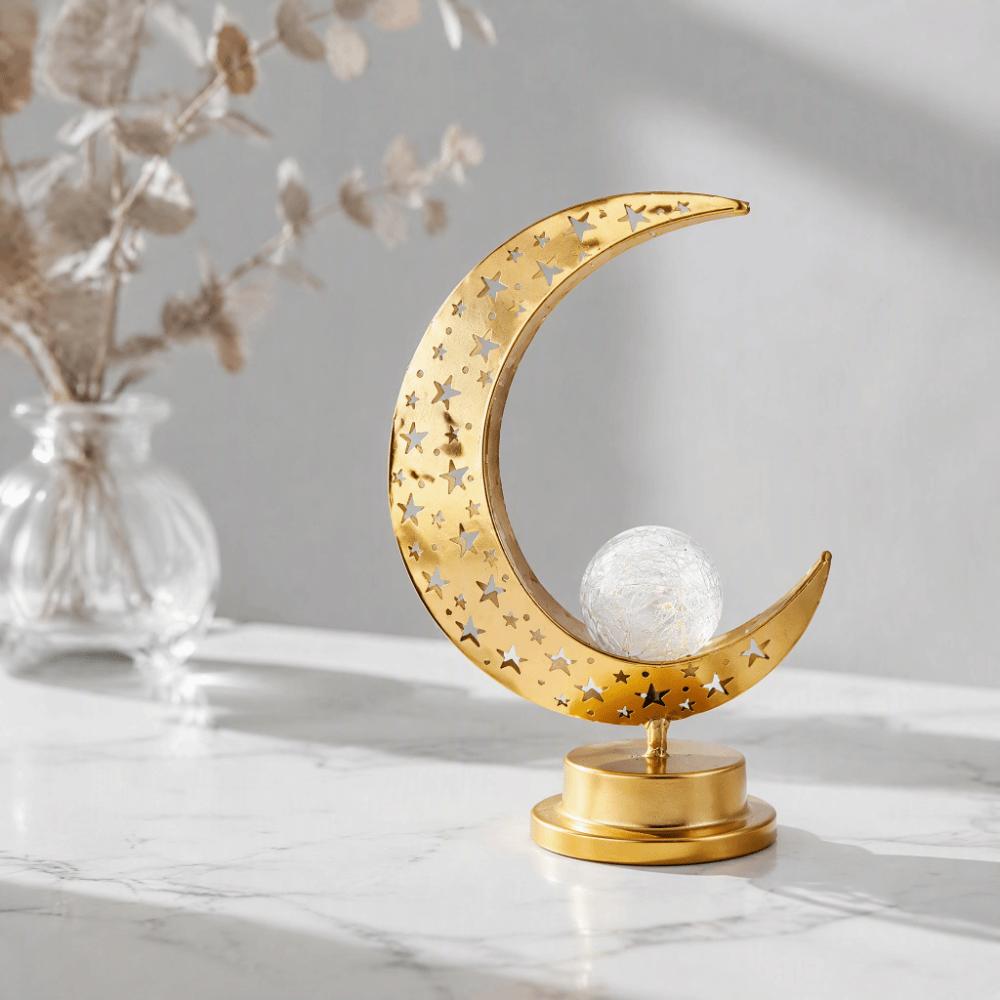 Hollowed Out Iron Art Desk Light LED Crescent Design Moon Lamp  Eid Festive Display