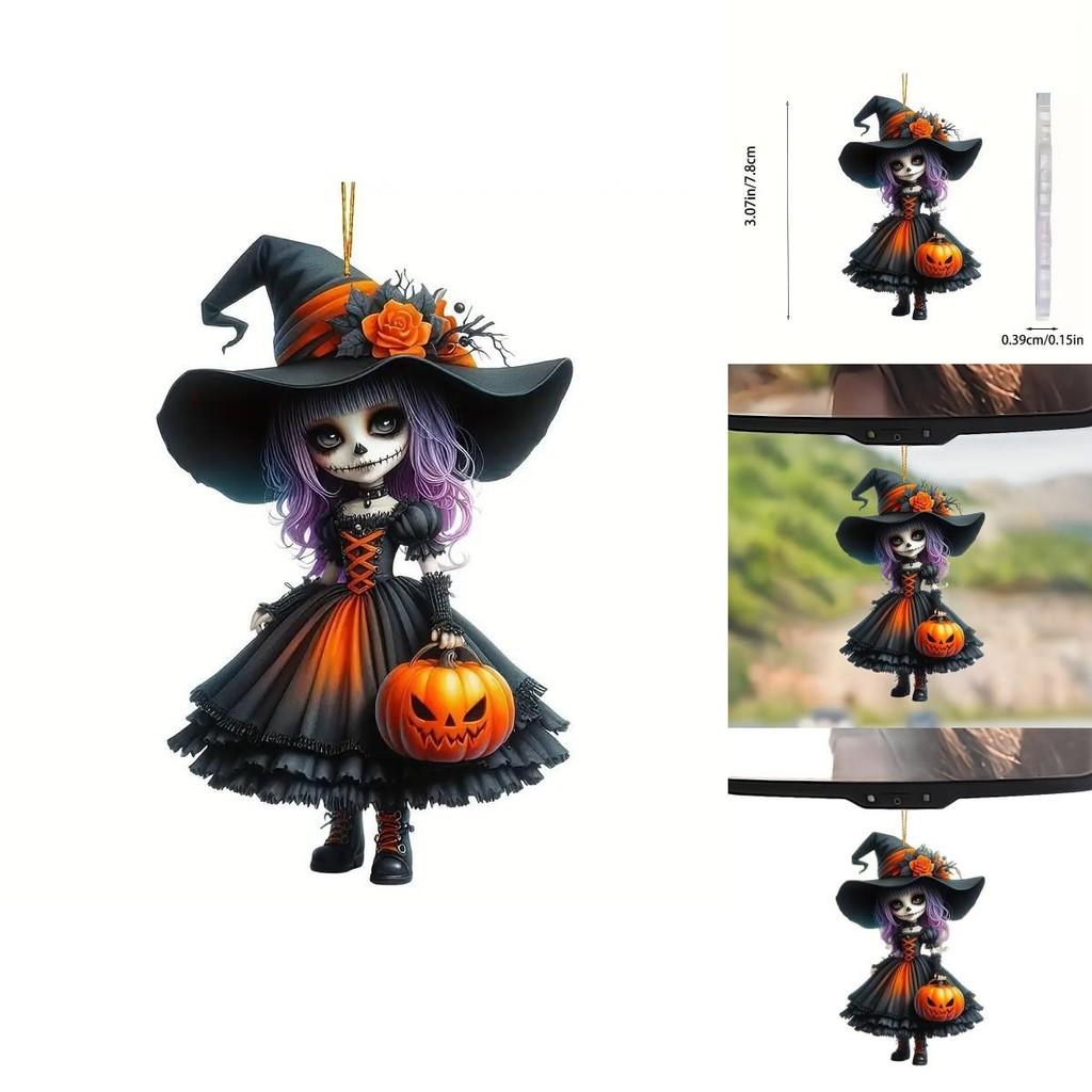 Car Interior Decor Acrylic Cute Witch Mirror Pendant Christmas Tree Ornament