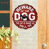 Vintage Metal Sign Rusty Farmhouse Wall Decor 8 Inch Round Beware of Dog Warning Plaque Retro Red White Funny Pet Caution