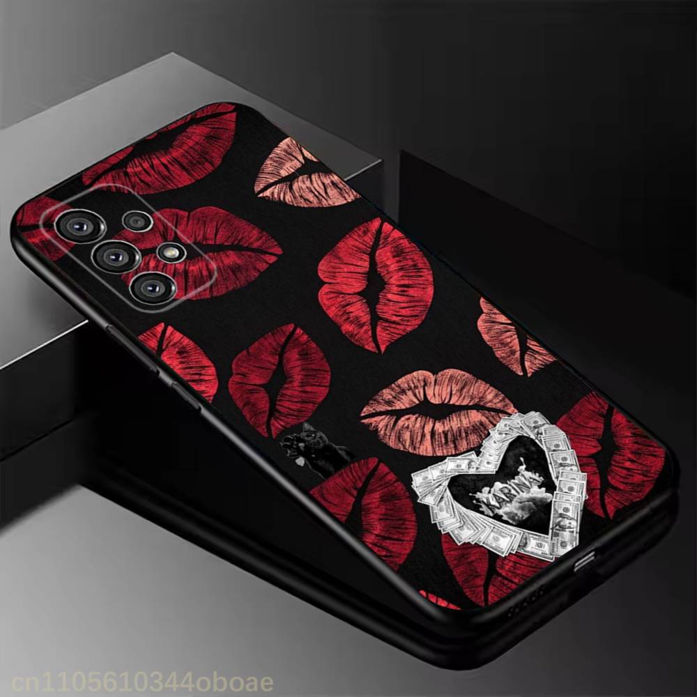 Red Lip  Phone Case For Samsung Galaxy A13,21s,22,31,32,52,53,71,80,A91 Soft Black Shell