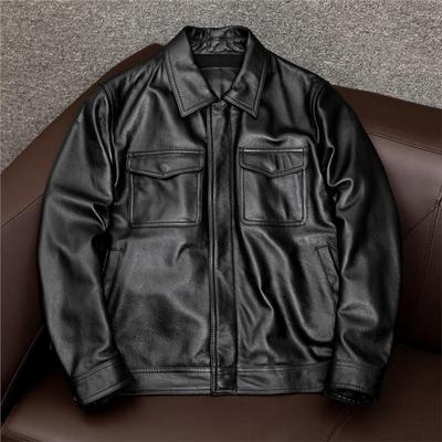 Artificial Leather Jacket Classic Casual Black Men Cowhide Clothes Plus Size Artificial Leather Thickened Cotton Coat
