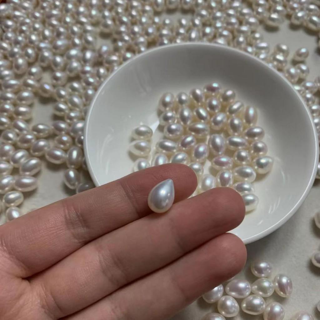 Natural Freshwater Nucleus-Free Teardrop Pearl Beads, Half-Drilled for Handmade DIY Crafts