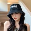 Hat women's new bucket hat denim sun hat face cover versatile letter fashion sunscreen hat