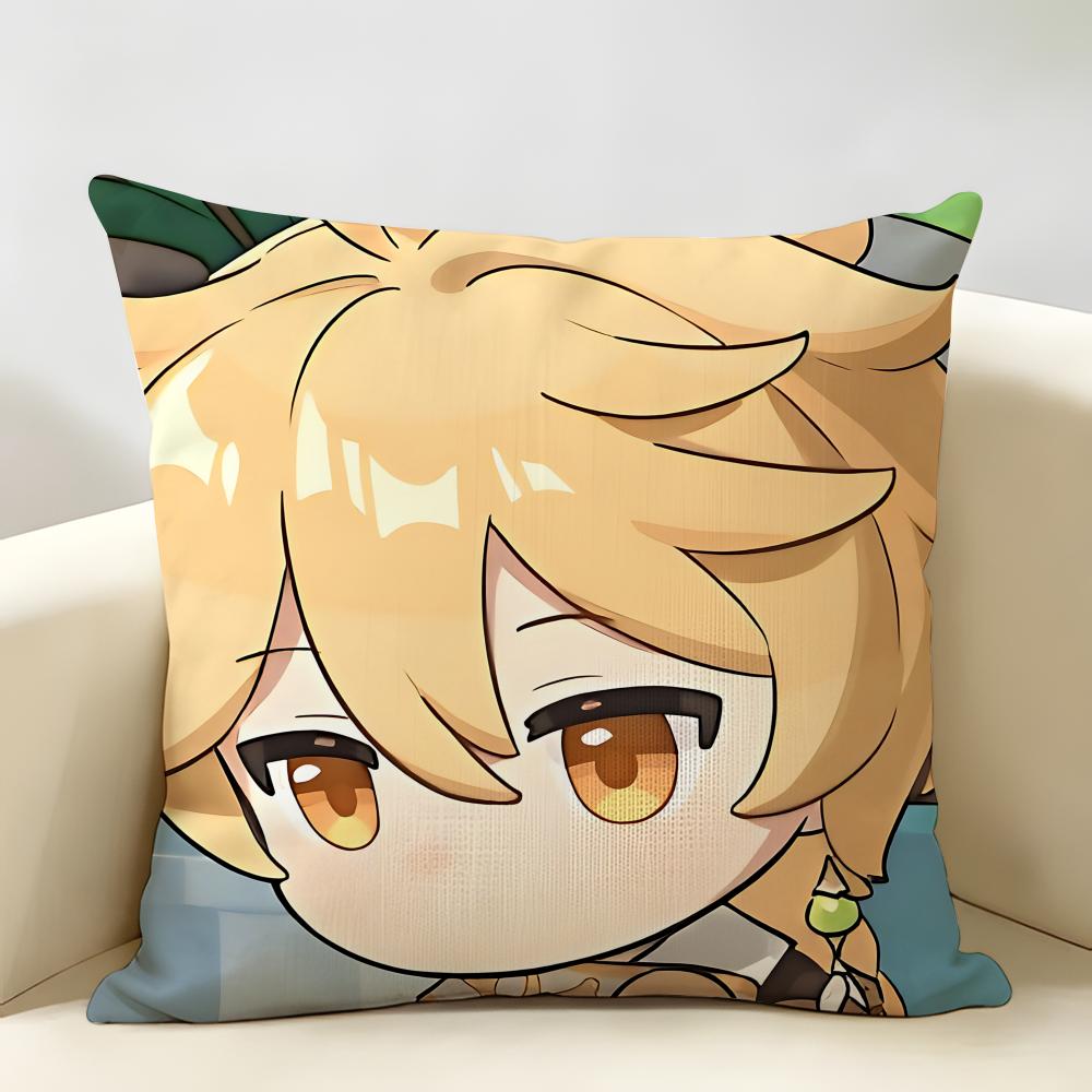 Aether Cute Genshin Game Cushion Cover Natural Linen Organic Fabric DoubleSided Printing Room Sofa Decor Pillow Case