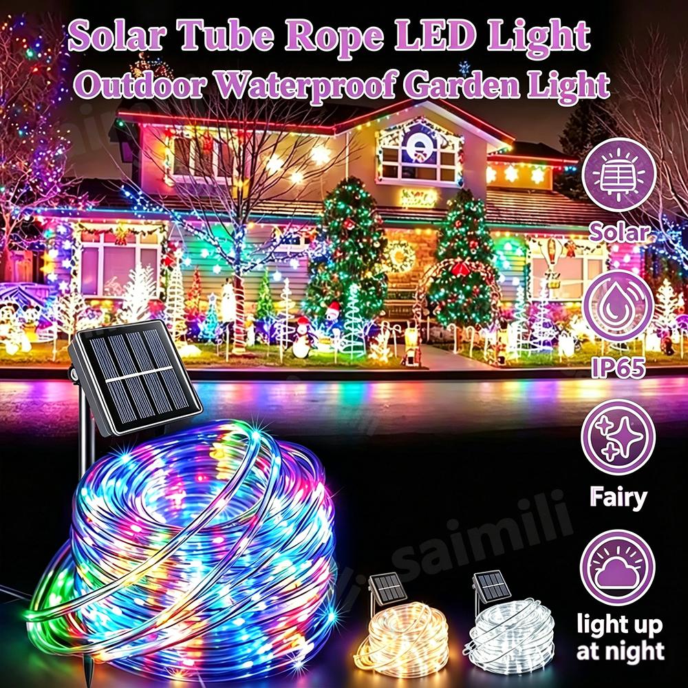 Solar LED Rope Light String Outdoor Waterproof Fairy Decoration for Garden Terrace Wedding Party Christmas Tree Lighting