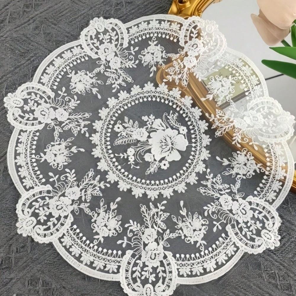 Vintage Embroidered Lace Table Mat Round Flower Embroidery Dining Table Cover Napkin Placemat Lace Table Cloth for Coffee Cup