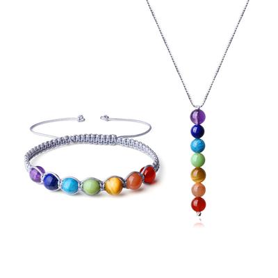 Chakra Lucky Amulet Power Stone Bracelet Necklace Jewelry Set [Koai] Seven-Color
