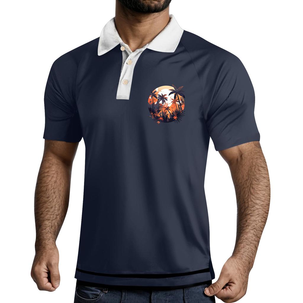Men's  Golf Shirt Casual Sports V Neck Ribbed  Collar Short Sleeve Fashion Casual Solid Color Plain Spring & Summer Regular Fit