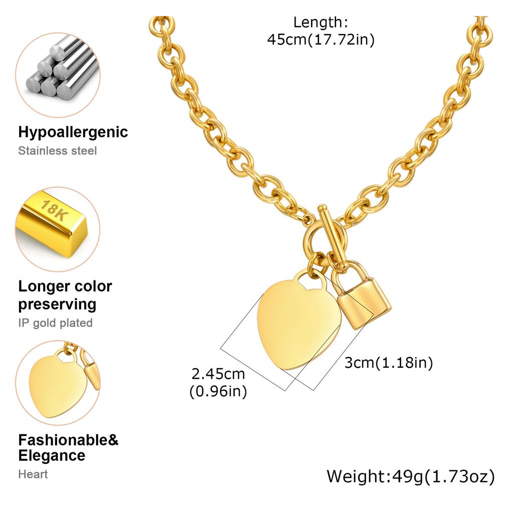 Vnox Luxury Love Lock Necklace Bracelet Set Stainless Steel Thick Chain Punk Rock Female Jewelry Gifts