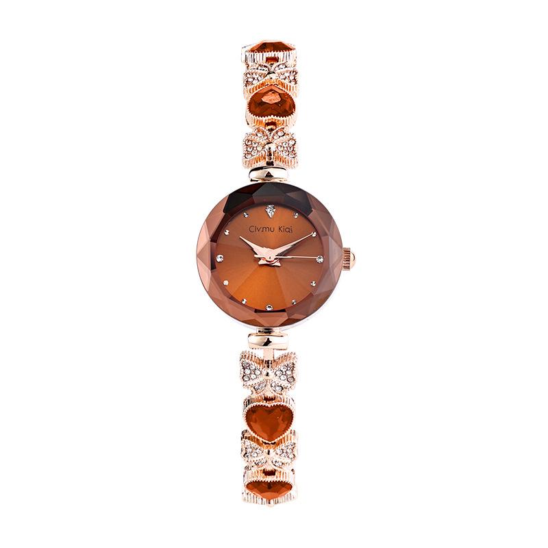 Cimiu Kiai Montre à Quartz Ronde Facettée pour Dames Bracelet Cœur Strassé Nœud Cristal Incrusté Élégante Montre-Bracelet de Soirée de Luxe Cadeau pour Femmes