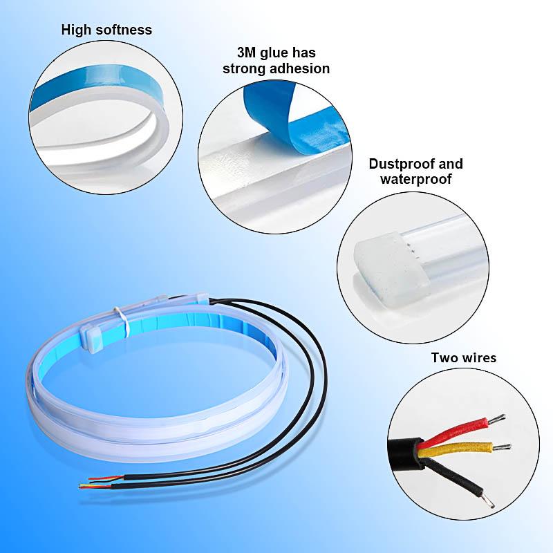 2 PCS Car Lamp Accessories DRL Car Flexible LED Daytime Running Lights Turn Signal Lamp Headlight Waterproof Light Strip
