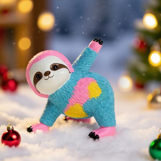 Yousheng Colorful Yoga Sloth Statue Simulation Sloth Resin Figurine Sculpture Home Office Yoga Gym Desktop Decoration Ornament