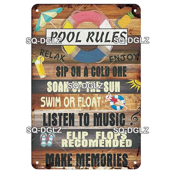 SQ-DGLZ Vintage Warning Pool Rules Metal Sign Plate Tin Sign Plate Home Bar Door Wall Decor Sticker Decoration Plaque Poster