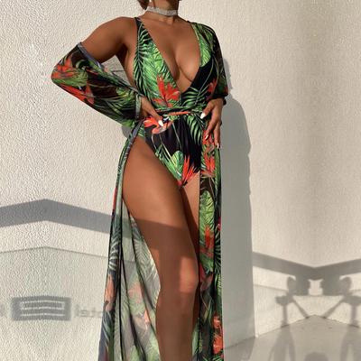 Mayo kadın Seksi Tek Parça Baskı Derin V Yaka Bağcıklı Bluz Bikini Setleri